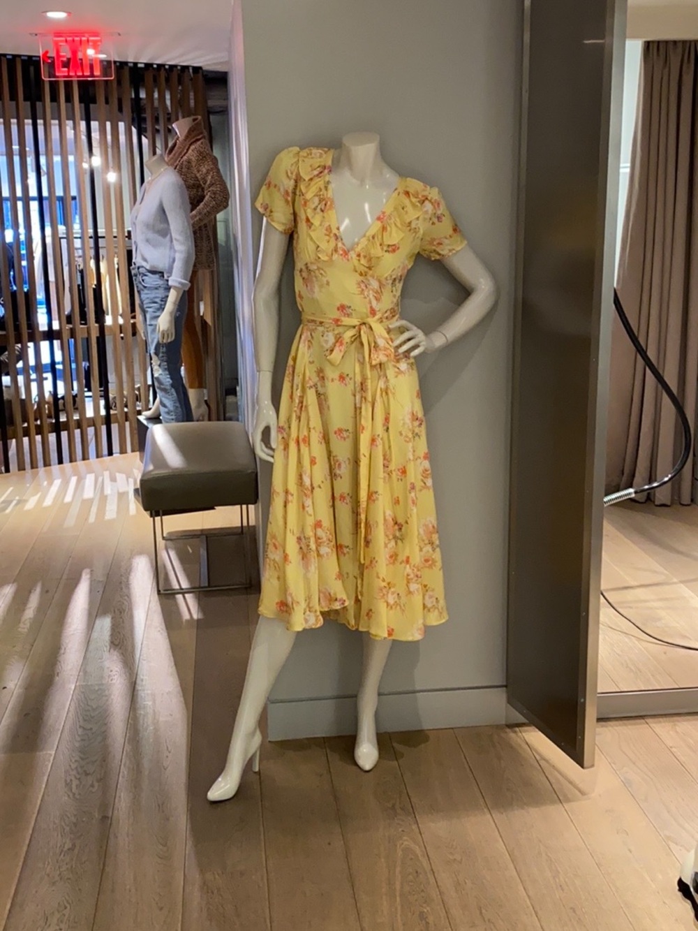 Sunny Yellow Floral Midi Wrap Dress with Tie Waist